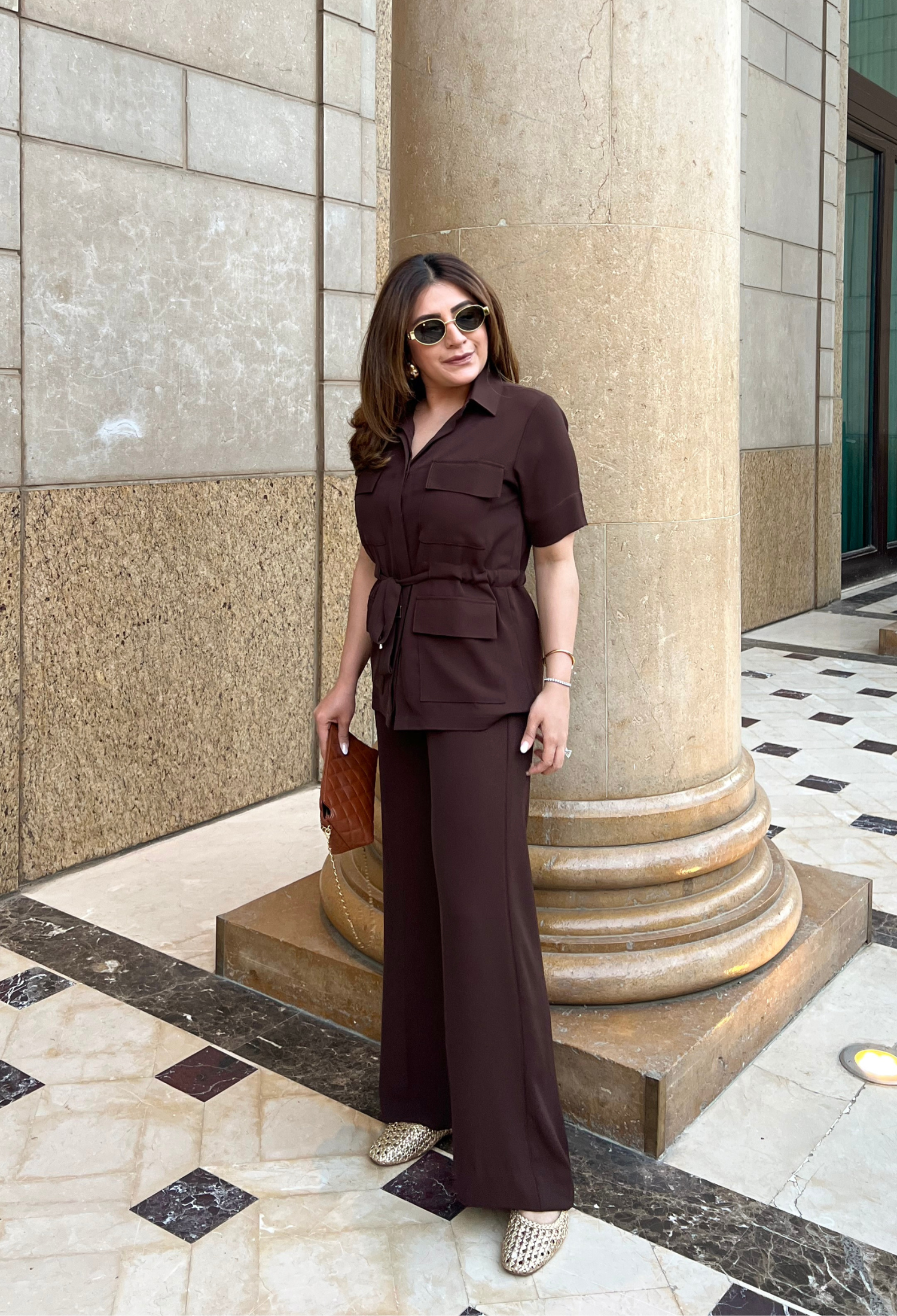 MEGHNA PAHWA IN CHOCOLATE FOUR POCKET CO-ORD SET