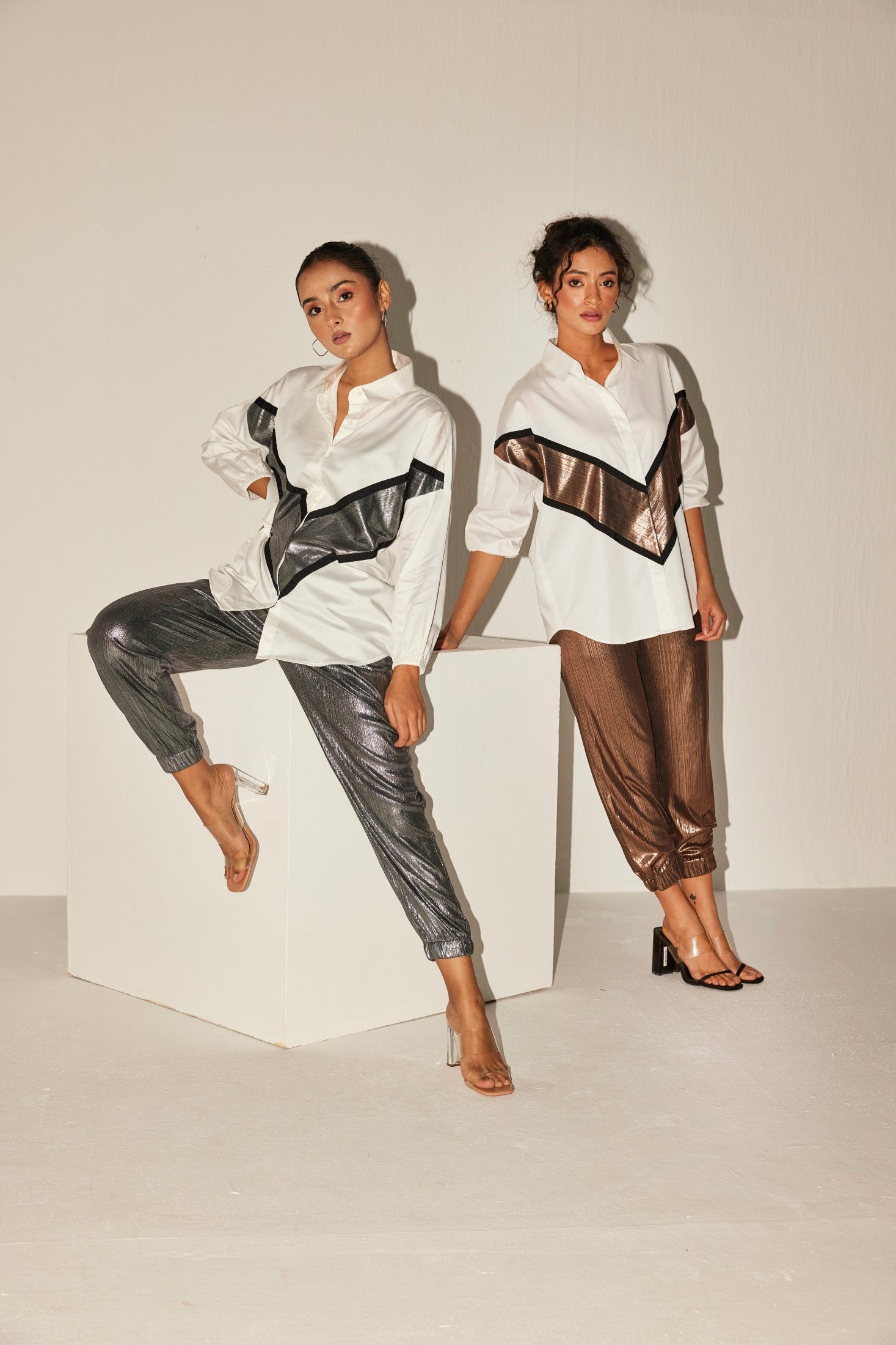 WHITE AND ROSE GOLD JAZZ CO-ORD SET